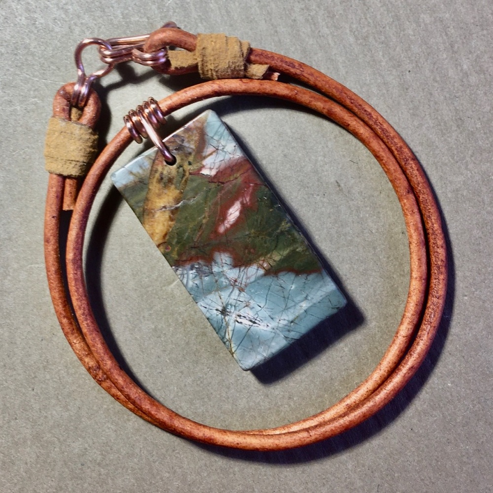 16” Beautiful Jasper Leather Choker Necklace